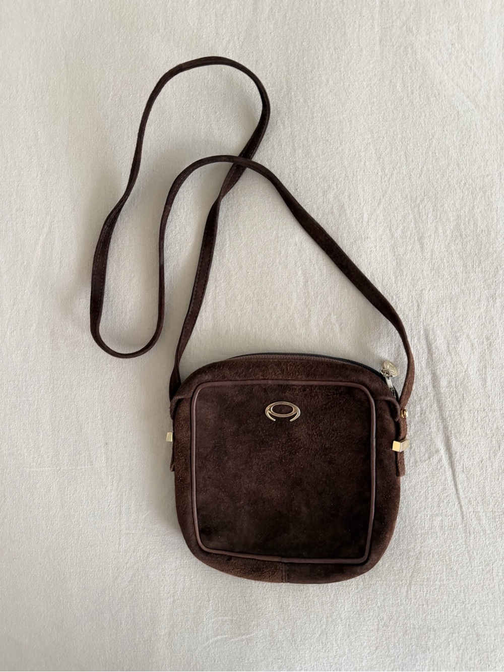 Vintage Aries M.R. brown suede small crossbody.